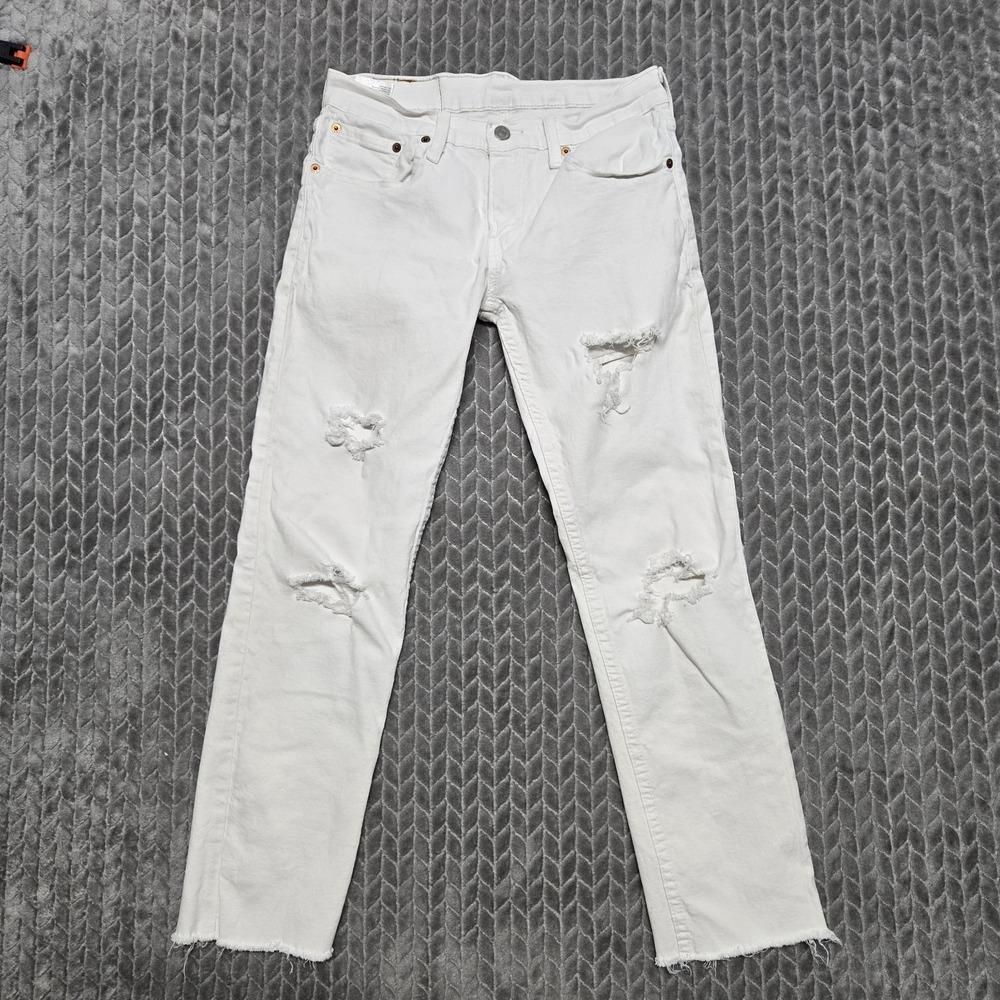 Levi's 511 Slim Fit Jeans Mens 28x26 White Stretch Denim Distressed Raw Hem